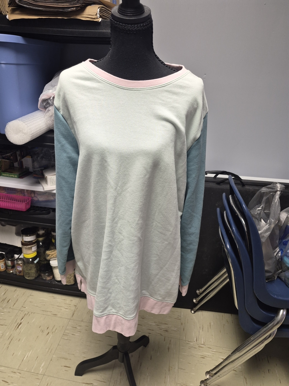 Lands' End Pastel Colorblock Crewneck Sweatshirt - Mint, Dusty Blue & Pale Pink
